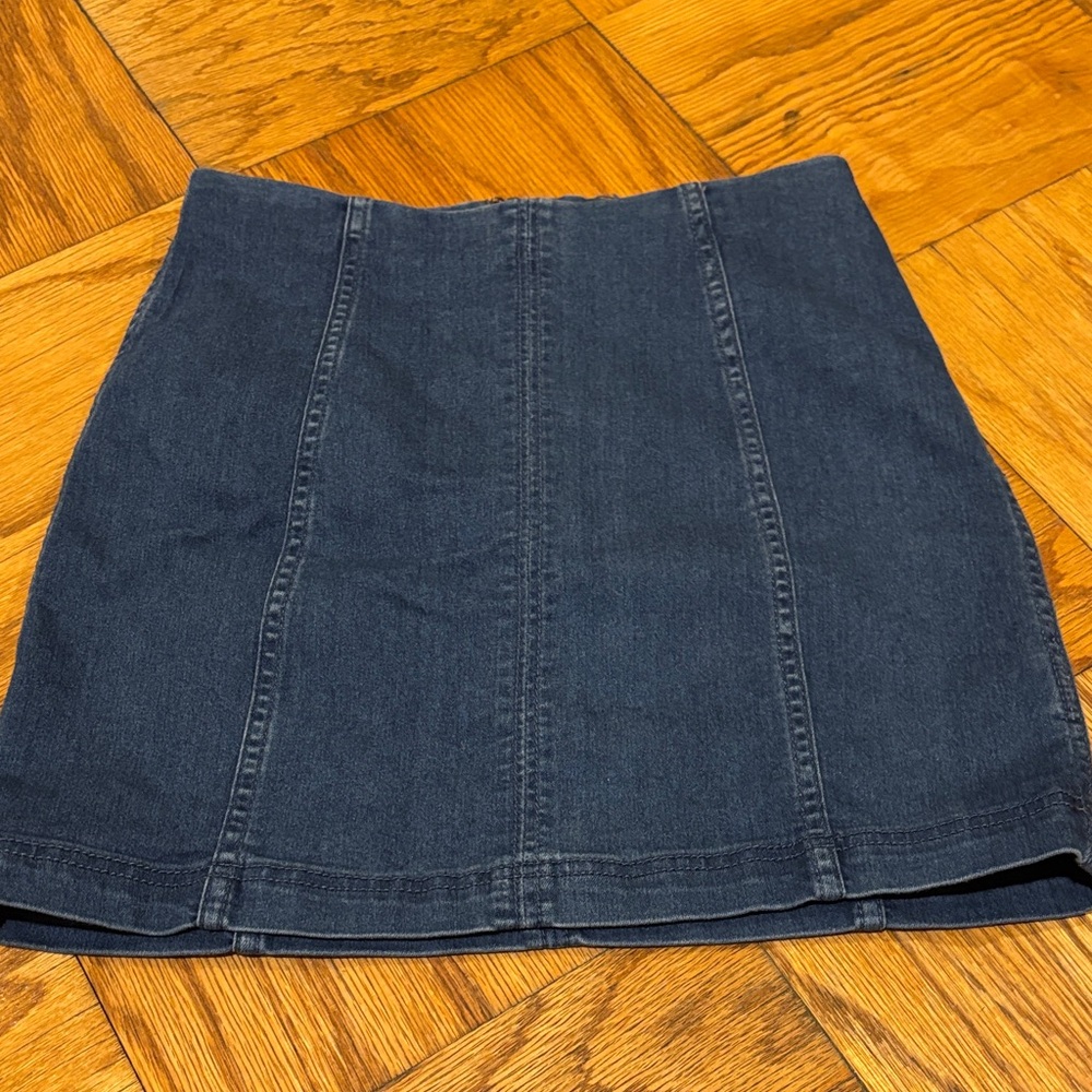 Free People Dark Blue Denim Panel A-Line Mini Skirt